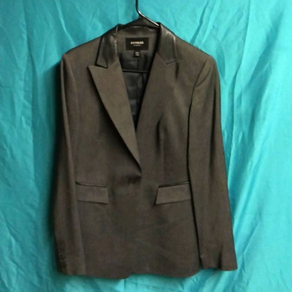 Express women's blazer size 7/8 drk grey one button jacket